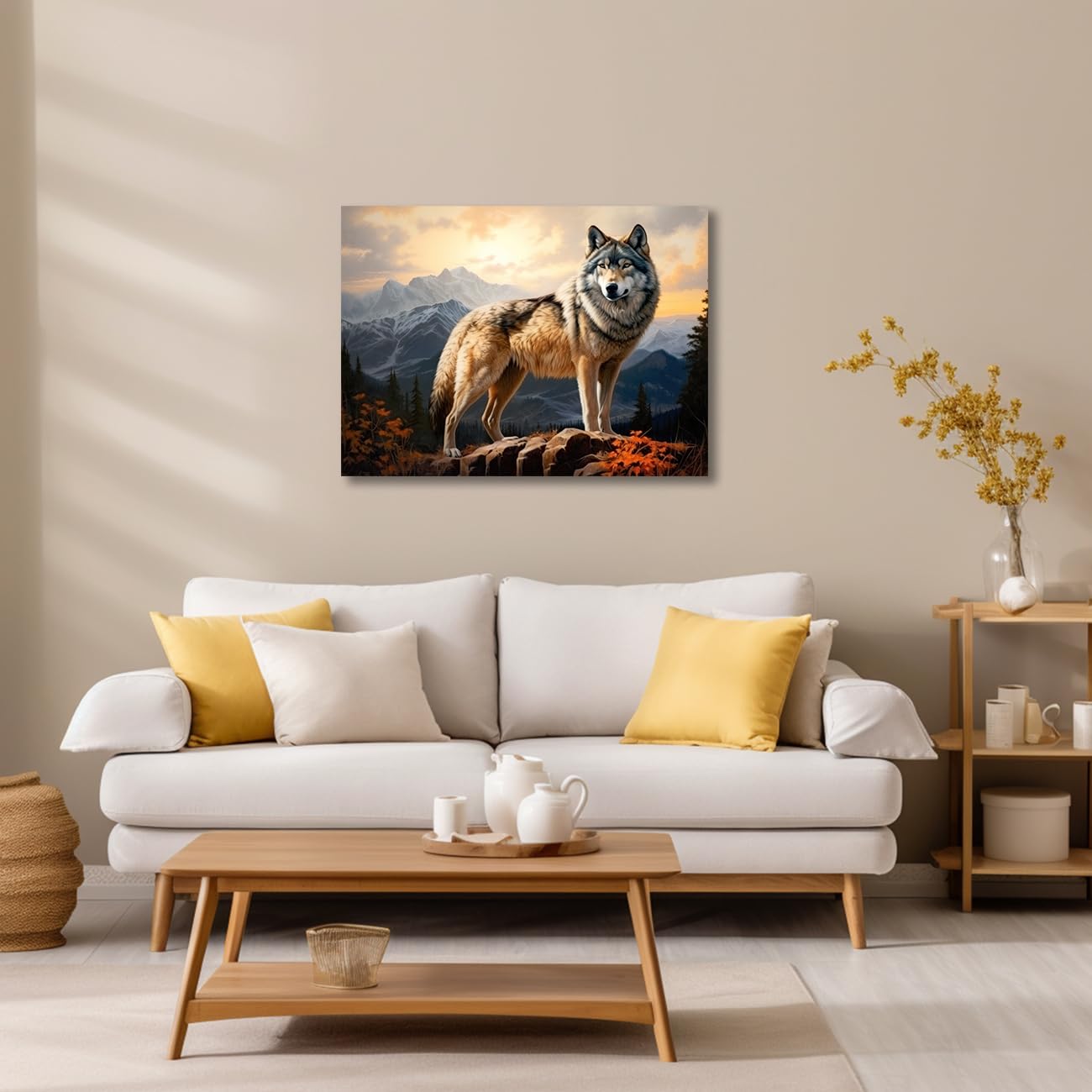 LZIMU Wolf Wall Art Wolf in the Mountain Canvas Art Print Forest Sunrise Animal Painting Abstract Animals Posters for Home Decor Framed (Animal-2 - Image 2