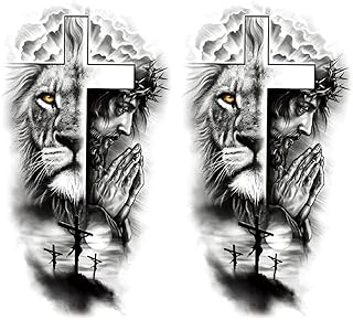 2 Sheets Realistic Animal Temporary Tattoos Stickers Forest Lion Jesus C...