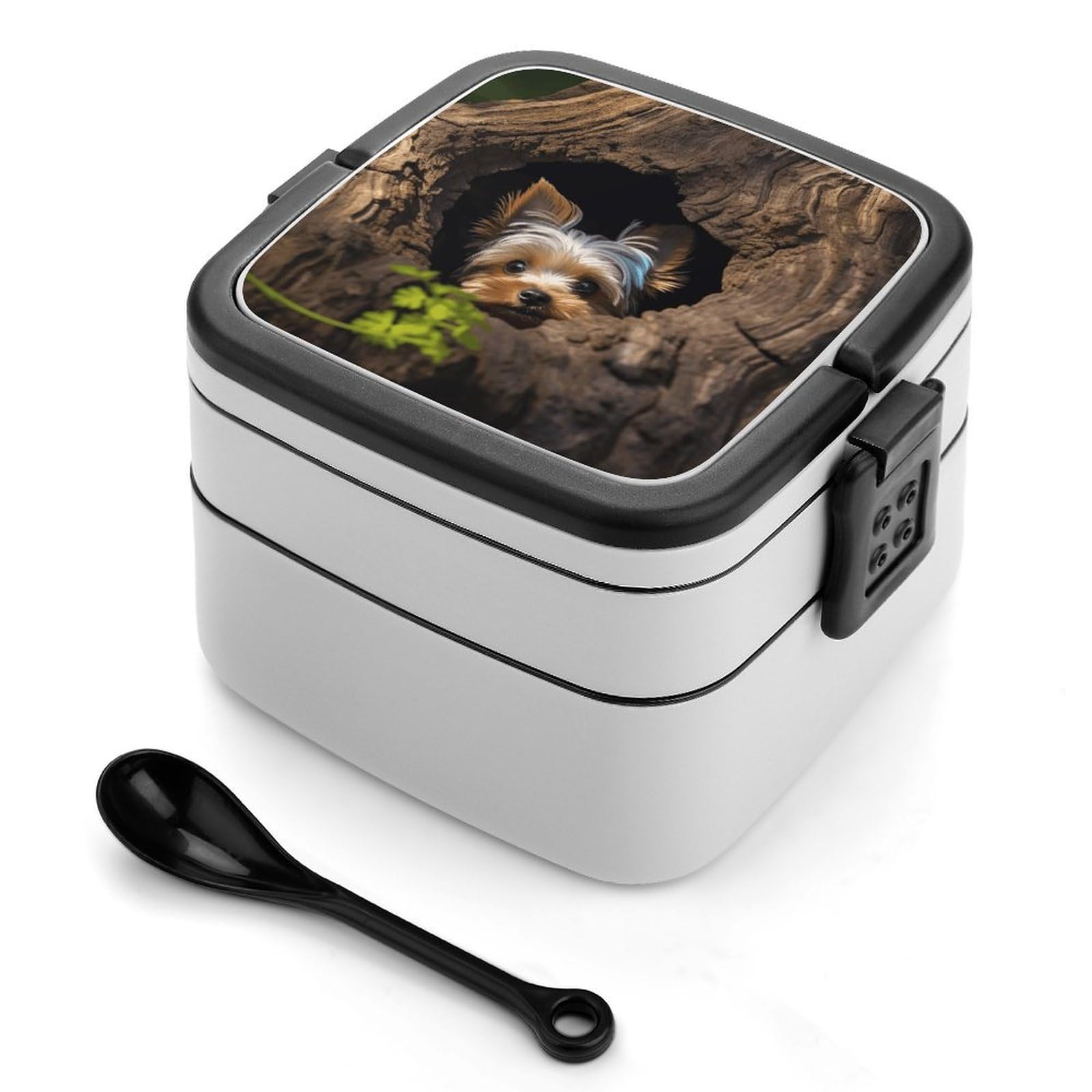 A Little Yorkshire Terrier Nestled in A Tree Hole Bento Box with Compartments Portable Lunch Containers with Spoon Leak Proof Bento Lunch Box Snap-On Design Double-Layer Insulated Lunch Boxes for Work