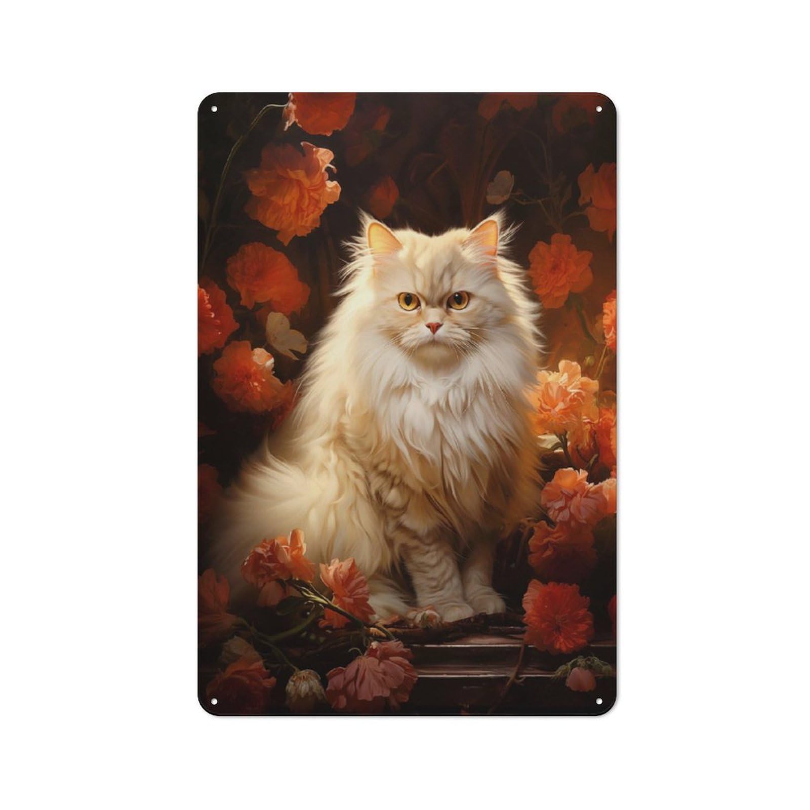 Junmoney Style-11 Persian Cat Portrait Cottage Metal Wall Decor 30X20cm, Shed Metal Sign For Conservatory, Home Bar Or Utility Room