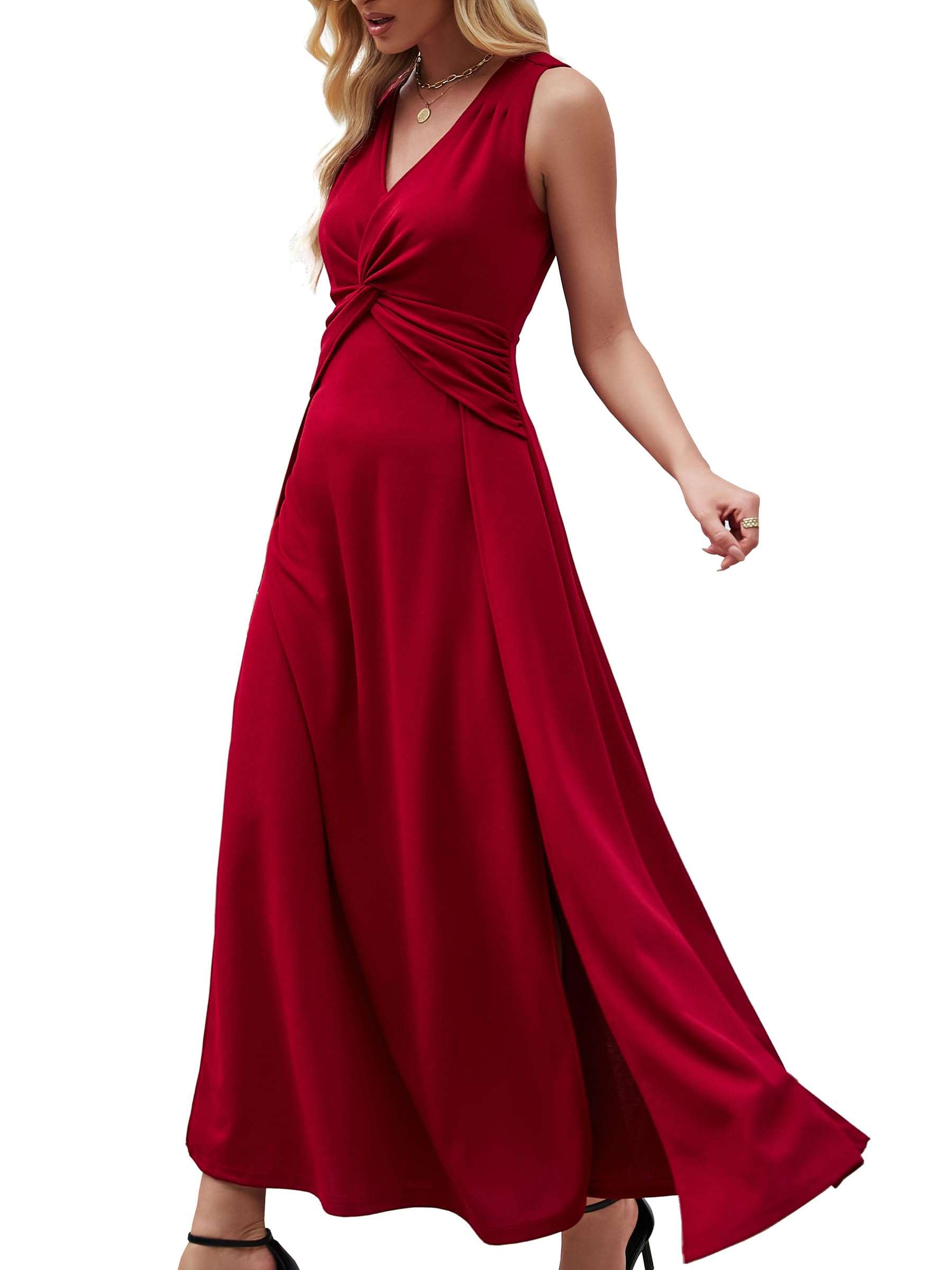 XEB Wedding Guest Dresses for Women 2025 V Neck Formal Dresses for Women Sleeveless Evening