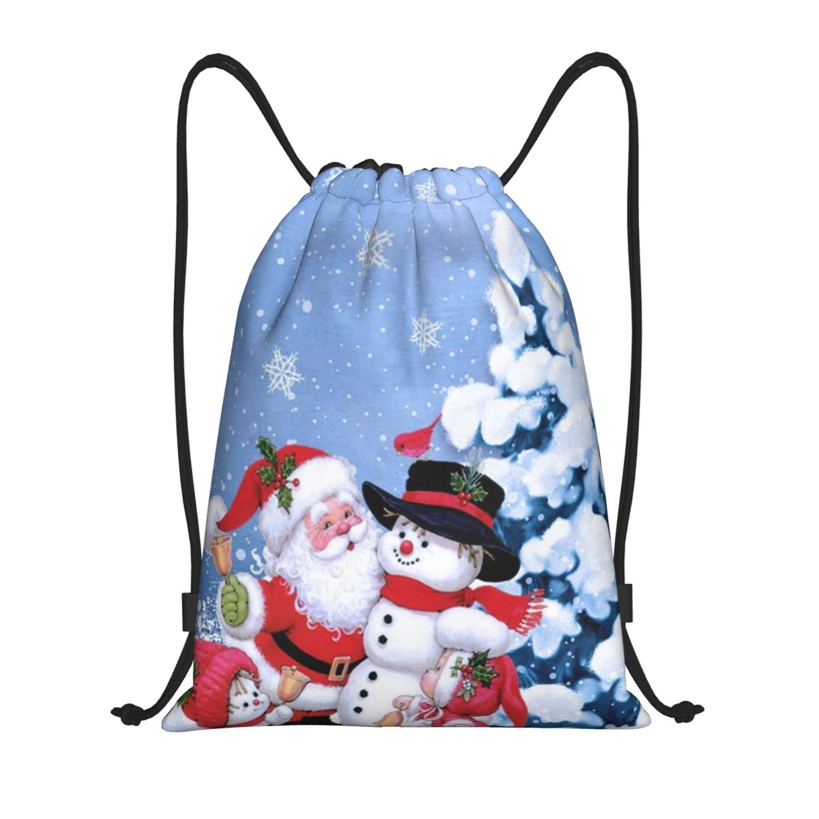 MKNAZ Christmas Santa Snowman Printed Drawstring Bag,S - Versatile Waterproof Lightweight Backpack For Travel, Sport, Gym, Shopping, And School