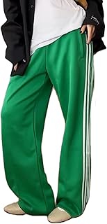 Women Striped Track Pants Elastic Waist Straight Leg Sweatpants Joggers ...