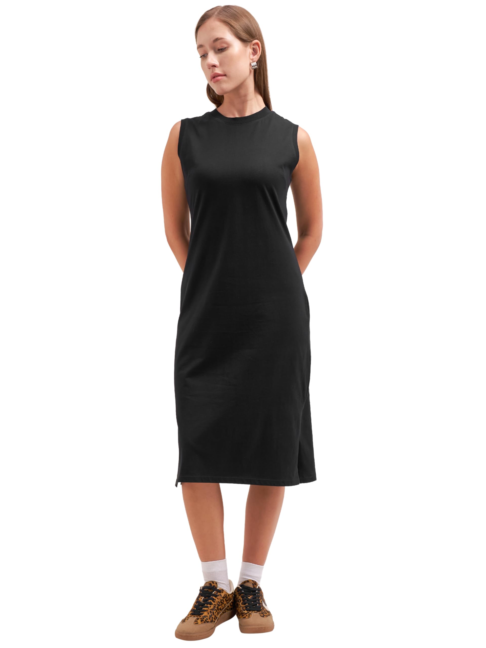 tokyo talkies Women's Round Neckline Relaxed Fit Sleeveless Tank Dress-picture-19