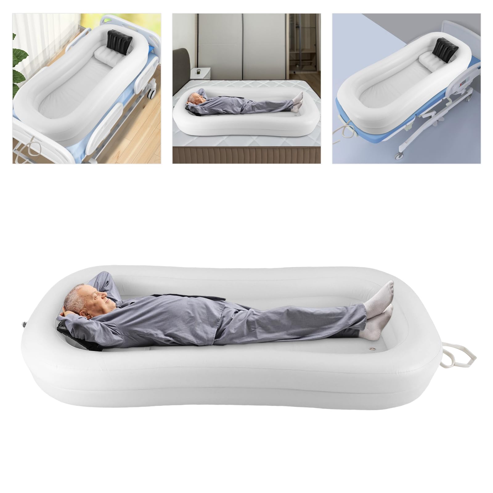 Vasca da bagno gonfiabile medica per adulti, portatile in PVC vasca da bagno con pompa ad aria, sistema doccia portatile a letto per disabili, anziani