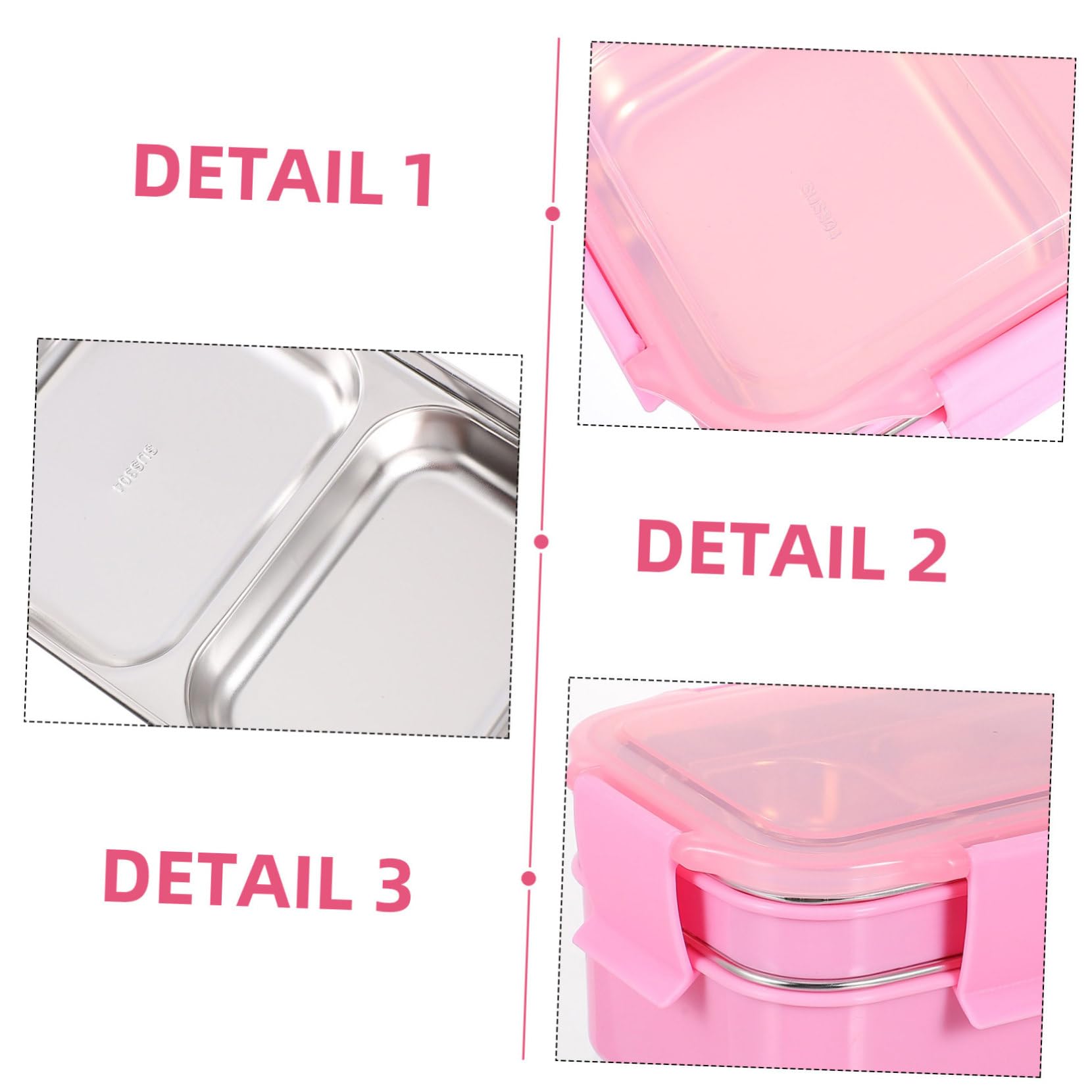 Boîte à Bento Compartimentée en Acier Inoxydable Rose, Coffret Alimentaire