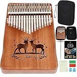 JINSELF カリンバ 17キー 初心者セット チューニング済み 楽譜 入門書 ケース 指サック 楽器 親指ピアノ 子供 マホガニー ブラウン(親子鹿17)