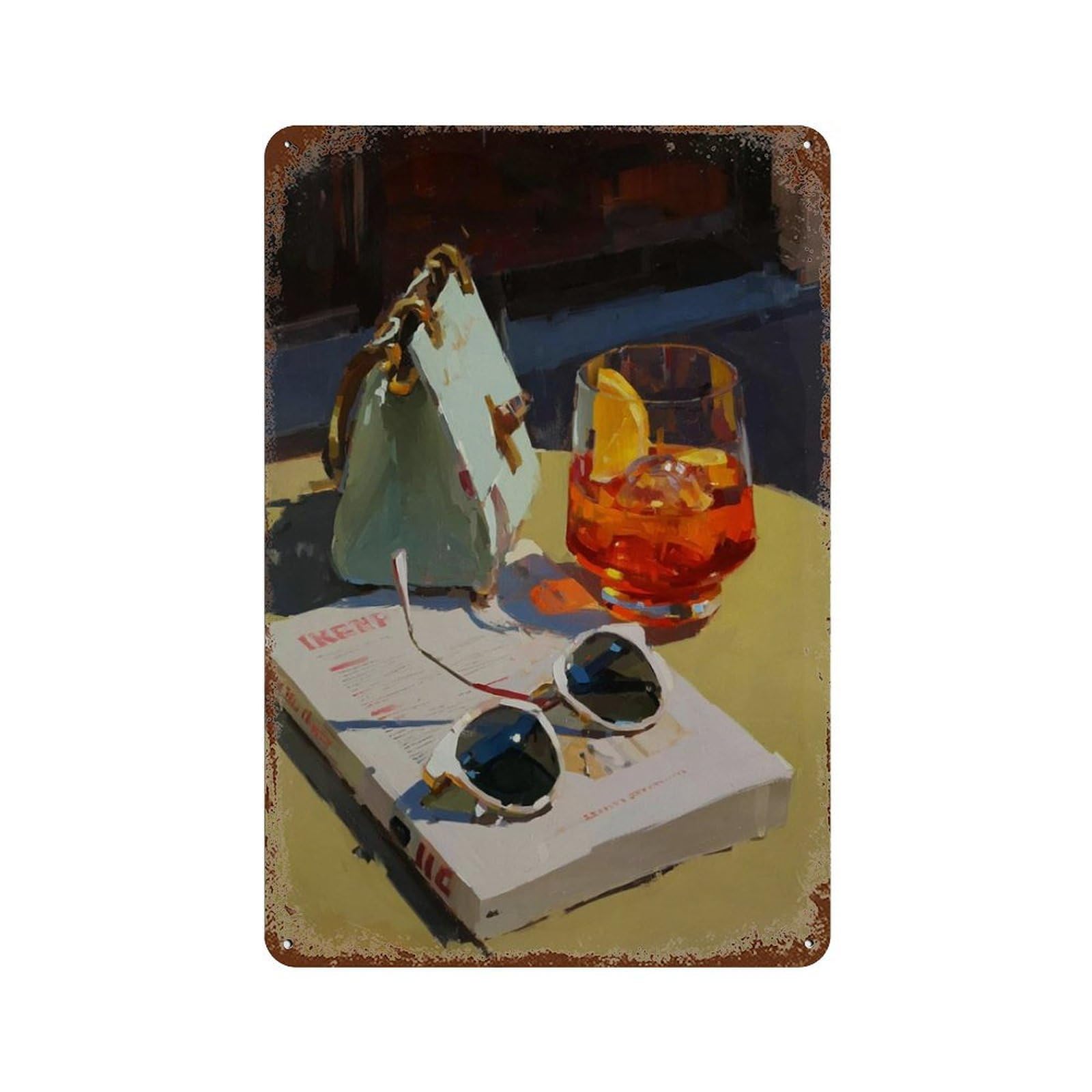 xiaoxiaoshen Negroni Still Life Modern Painterly Cocktail Bar Wall Decor Art Metal Tin Poster Modern Home Decor Art Home Bar Shop Decorations Vintage Sign 30x20cm