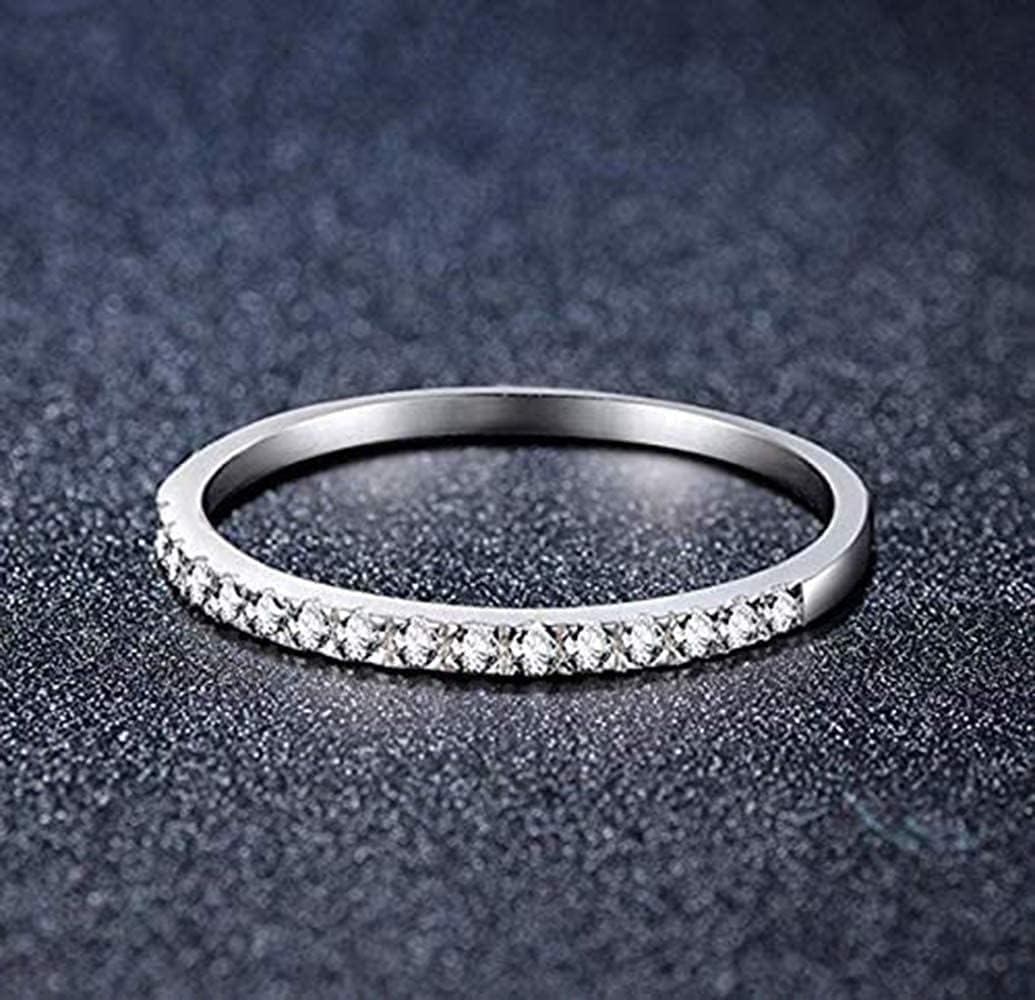 925 スターリングシルバー 結婚指輪 キュービックジルコニア クリスタル ハーフエタニティ スタッカブル 【Michigan】 婚約指