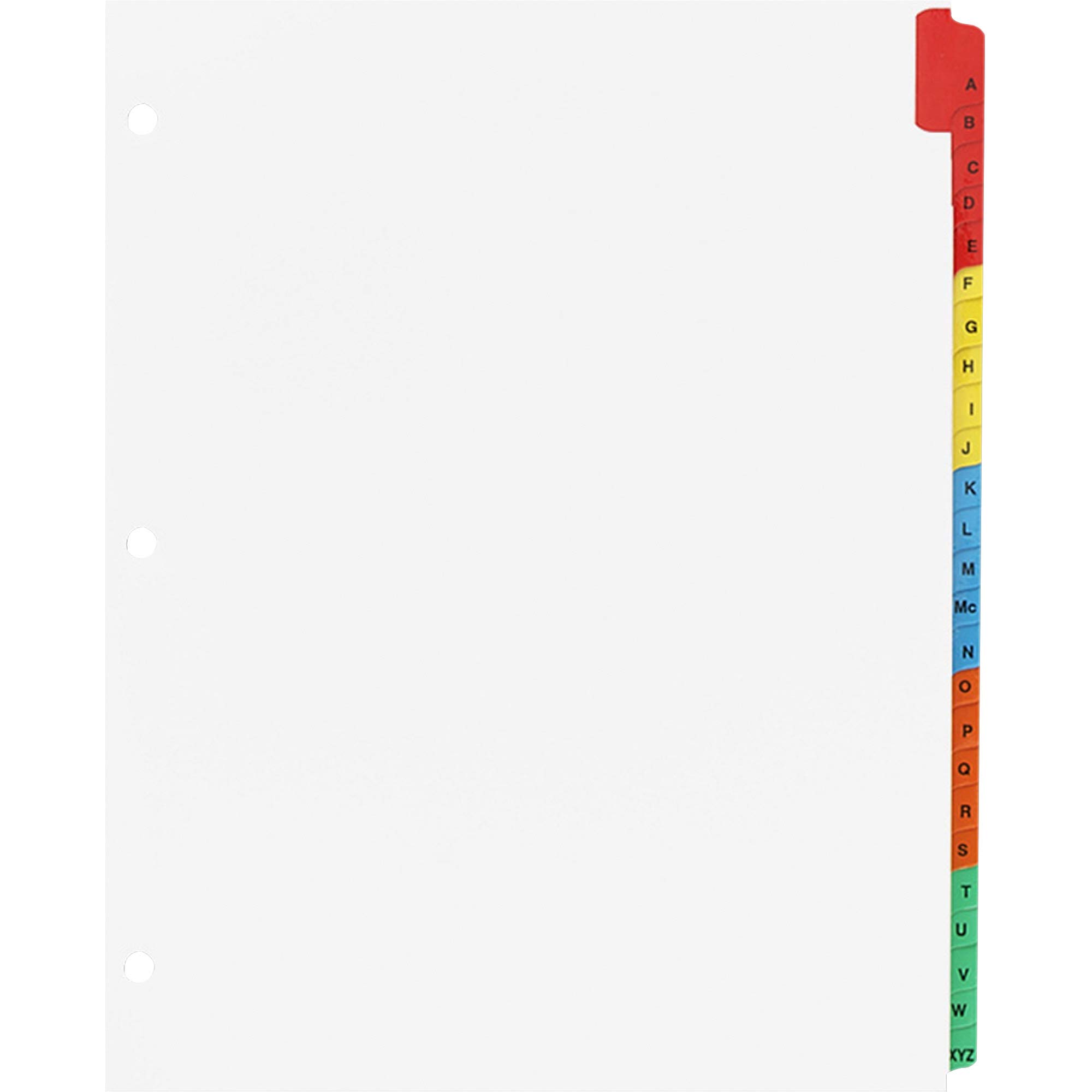 Index Dividers,w/Table Of Contents,Punched,A-Z,Multi, Sold as 1 Set