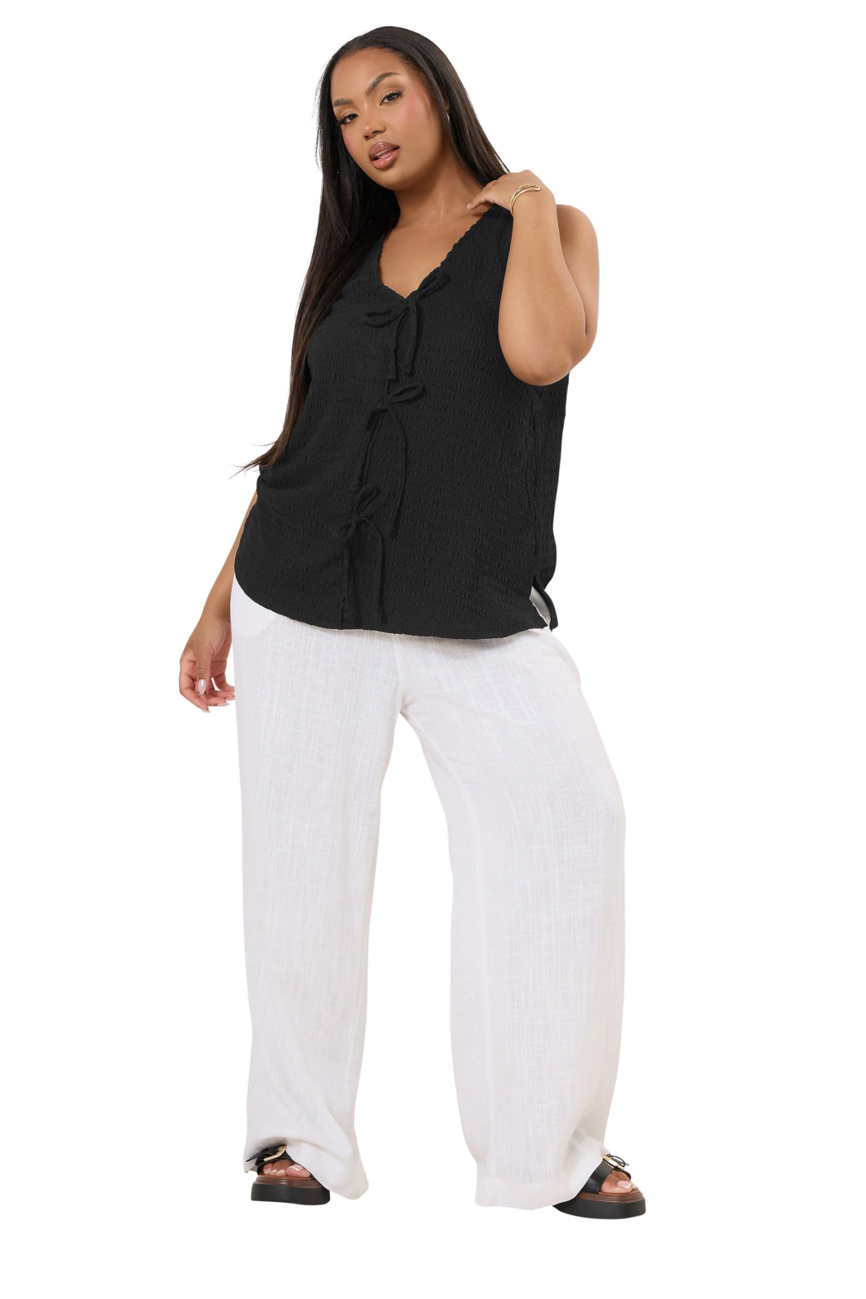 Yours Women's Black Bow Tie Front Textured Waistcoat Size 22-24