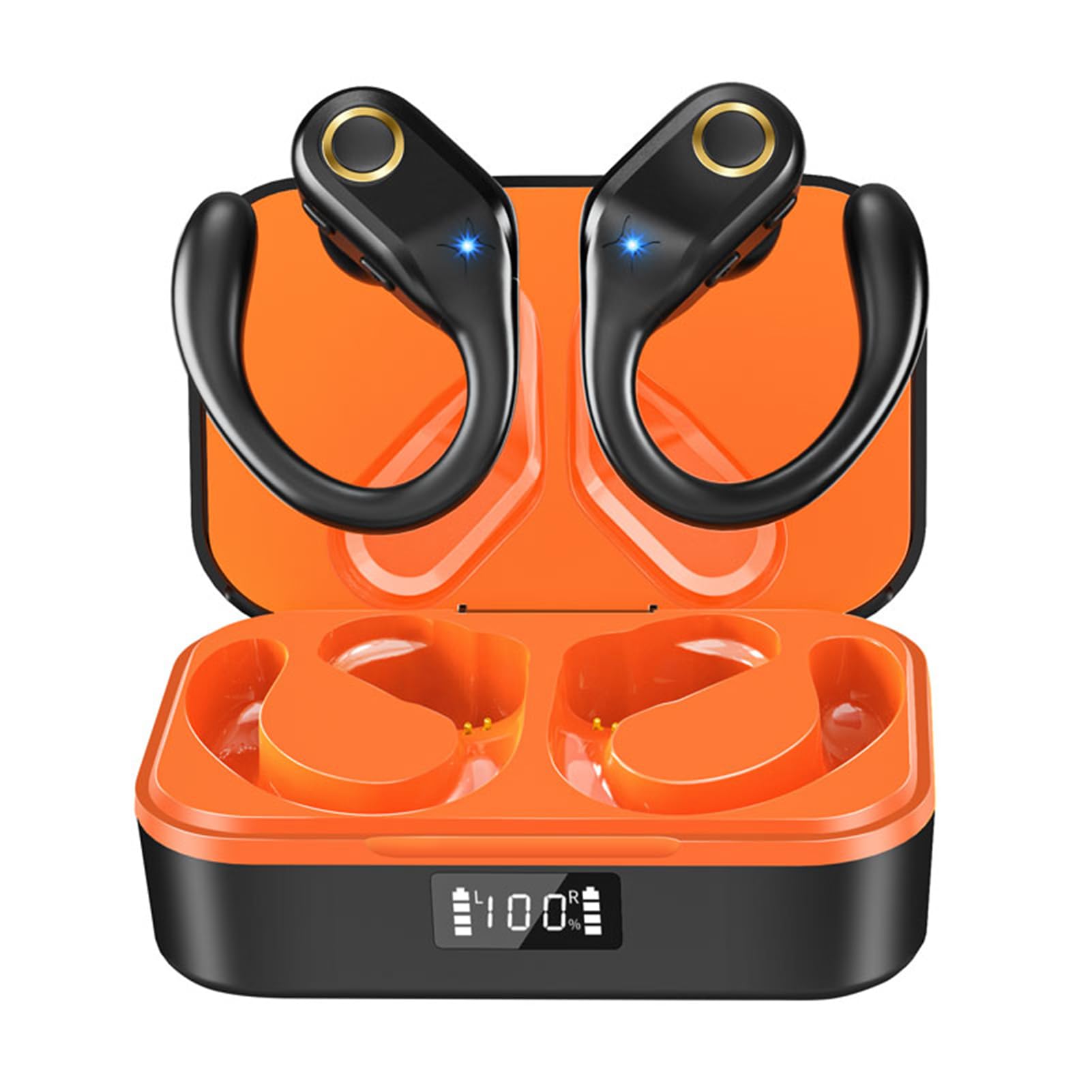 AWESQCQ Wireless Earbuds, Noise Cancelling Bluetooth 5.3 Sports Headphones with Ear Hooks, 60H Playtime Digital Display IPX7 Waterproof Over-Ear Earphones for Running TV Phone Laptop