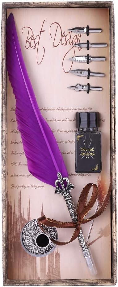 Dip Fea Her Pen, Classical Re Ro Foun Ain Wri Ing Se Calligraphy Pens Chris Mas Valen Ine Gif Box European S Yle for Sign Black (retro purple)