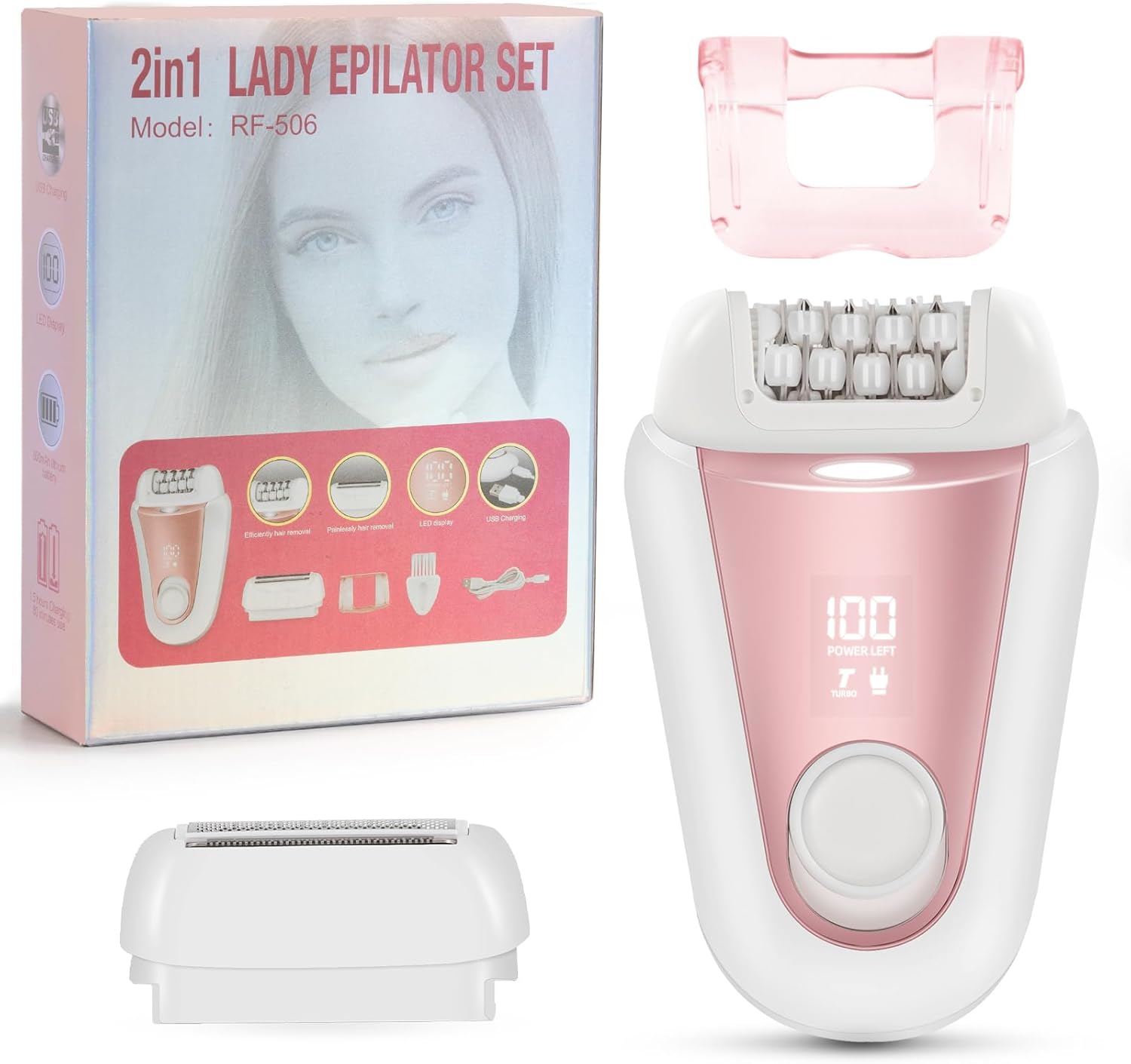 YHC Cordless 2-in-1 Epilator and Electric Shaver for Women with 32 Tweezers for Legs, Arms and Body