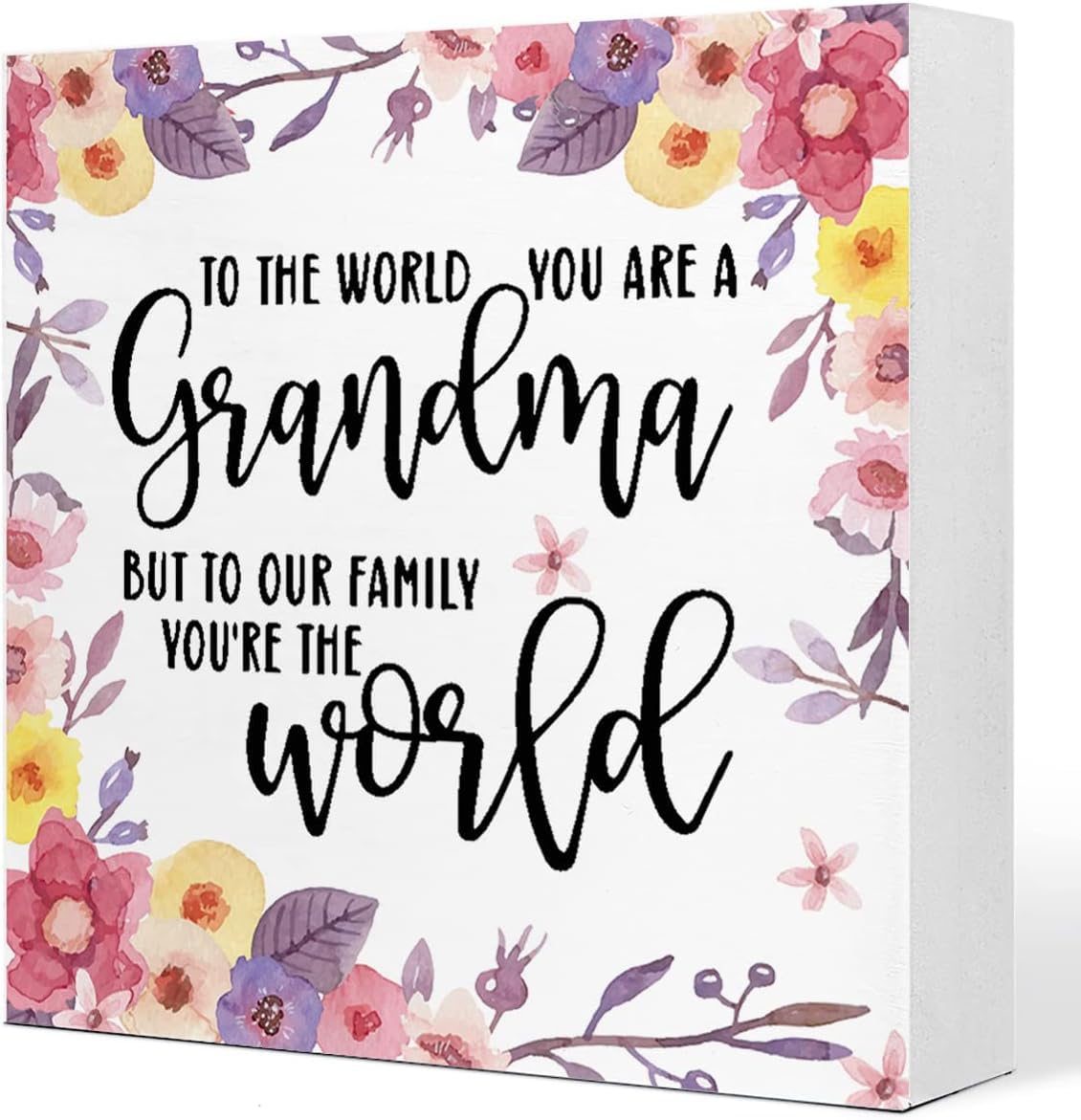 Grandma Floral Box Sign 7x7 Inch Wooden Decorative Tabletop Plaque