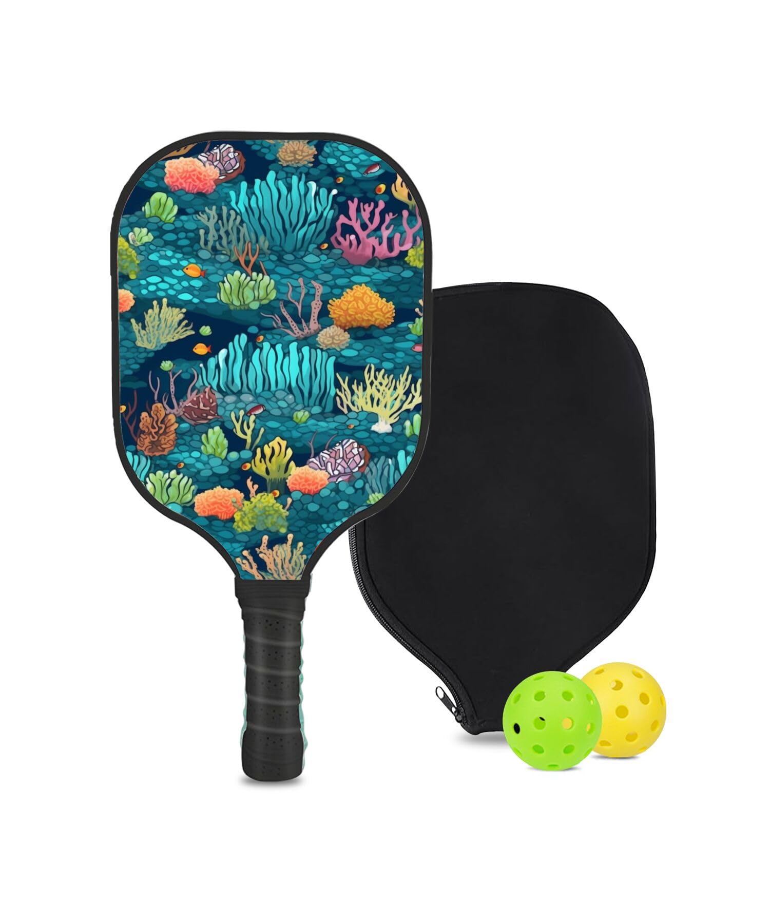 SHENCANG BLUE Custom Pickleball Paddle with 1 DIY Pickleball Racket, 2 Pickle Balls, 1 Paddle Cover, Reef-BJ881 Pattern OR Your Own Design,Carbon Fiber,Honeycomb Polymer Core & Comfort Grip