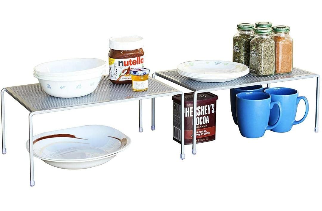 SUPRAS Kitchen Storage Cabinet Rack and Shelves Expandable for Kitchen Storage for Home Office Wardrobe Pantry Cabinet (Pack of 2 - Silver Classy)