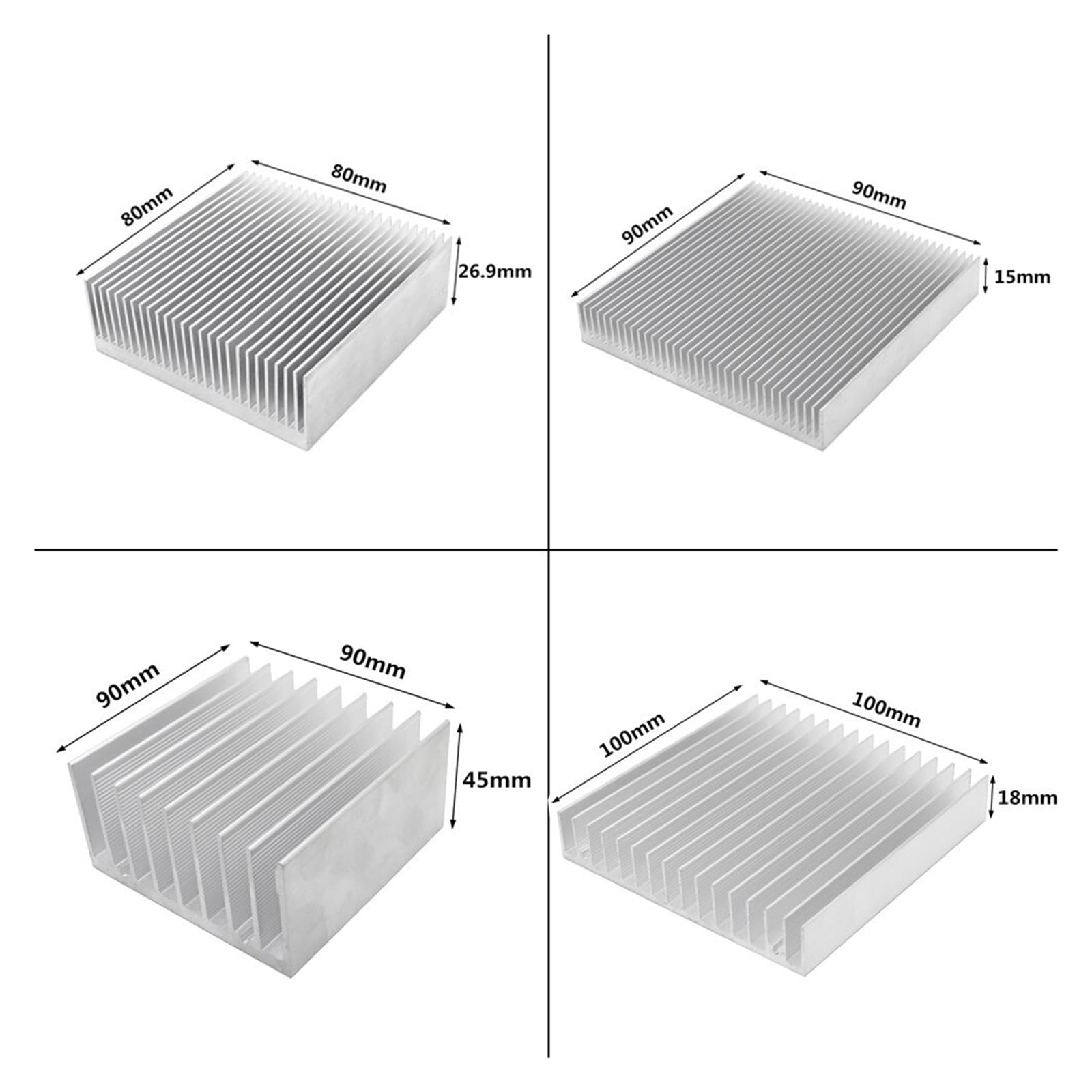 Dissipatore di calore in alluminio, dissipatore di calore per chip elettronico LED, dissipazione del calore con nastro termico (100 x 100 x 30 mm)