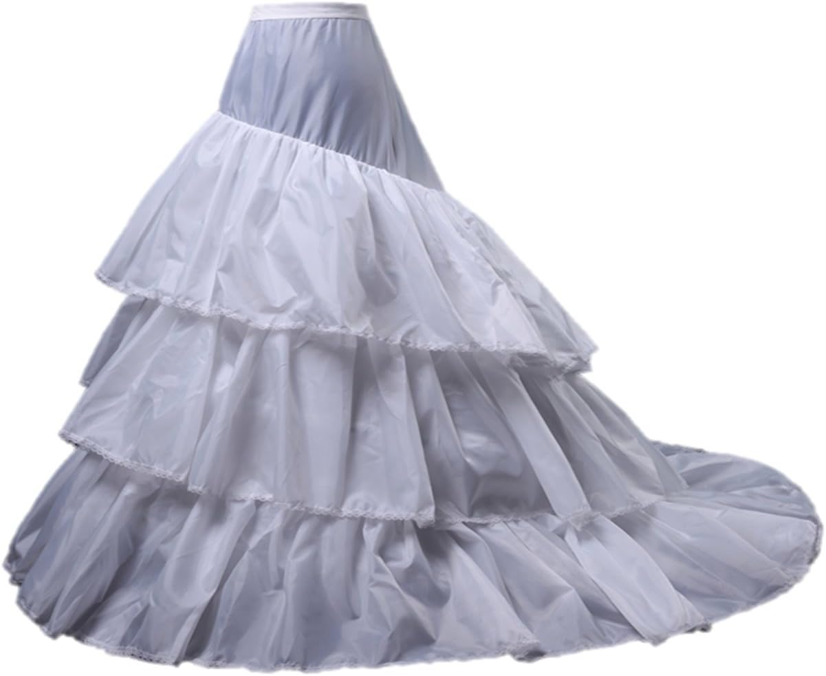 White 3 Hoop Train Multi-layer Ball Gown Wedding Bridal Crinoline Petticoat Slips