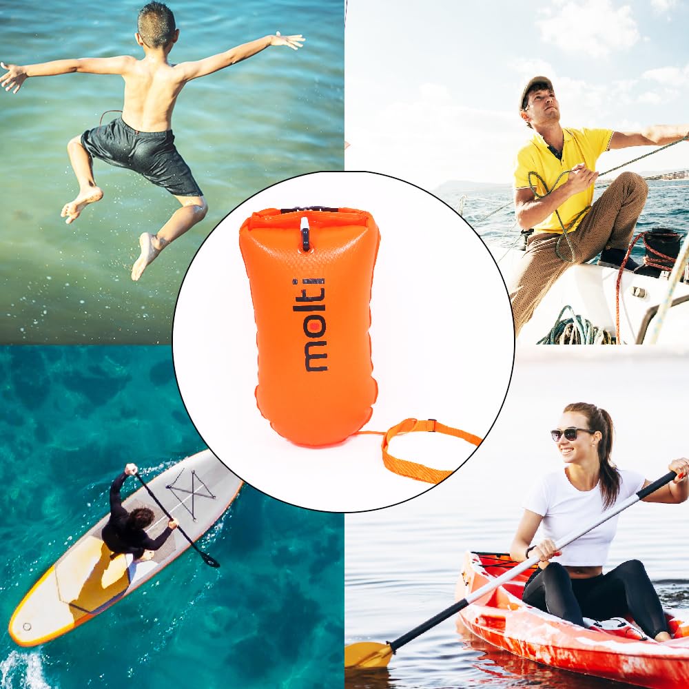molti Bouée de natation gonflable 2 en 1 et sac sec -> 28 l pour adultes Baywatch Bouée Orange Sécurité pour la natation Open Water et Triathlon