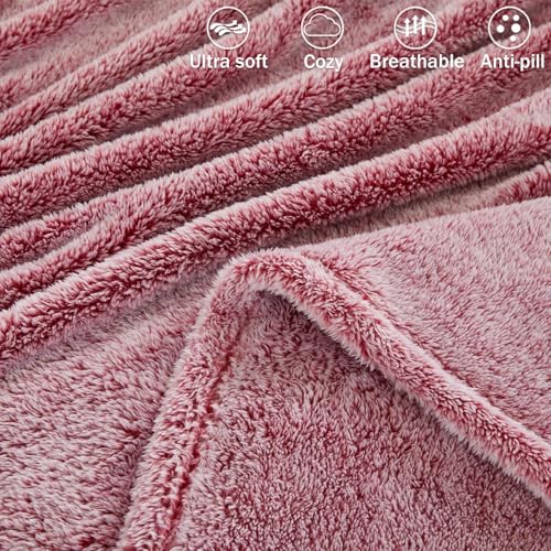 Image of Exclusivo Mezcla Plush Fuzzy Fleece Bed Blanket Queen Size, Super Soft, Fluffy and Warm Blankets for Couch, Bed, All Season (Mixed Deep Red, 90x90 inches)