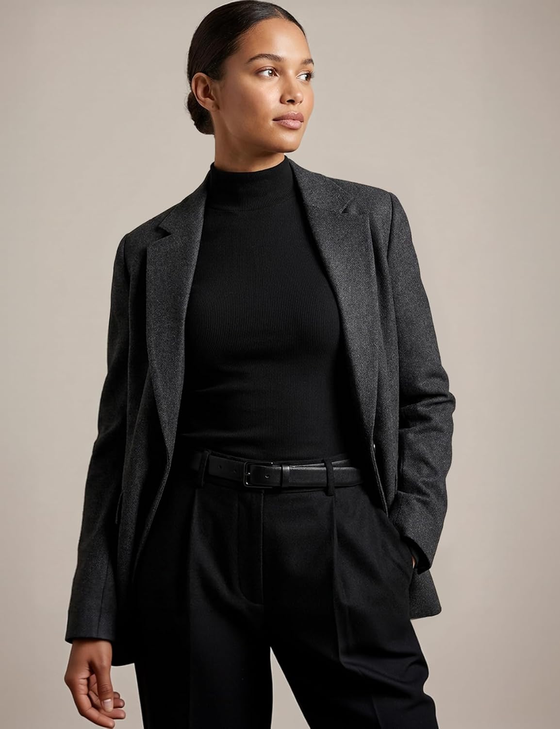 Zengjo Womens Mock Neck Long Sleeve Tops Ribbed Thermal Baselayer Shirt Stretch - Image 3