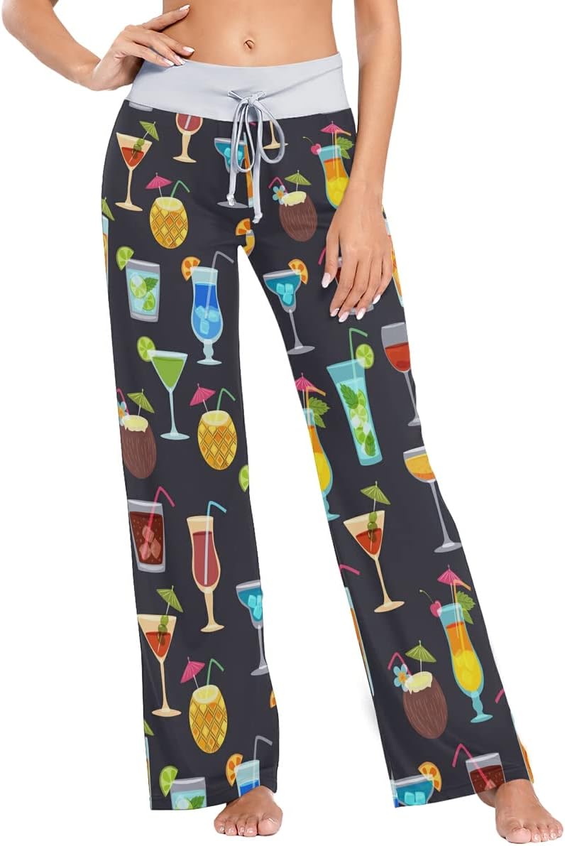 vvfelixl Women's Pajama Pants Beer Glasses Sleepwear Lounge Pajama Bottoms Black XS-XL