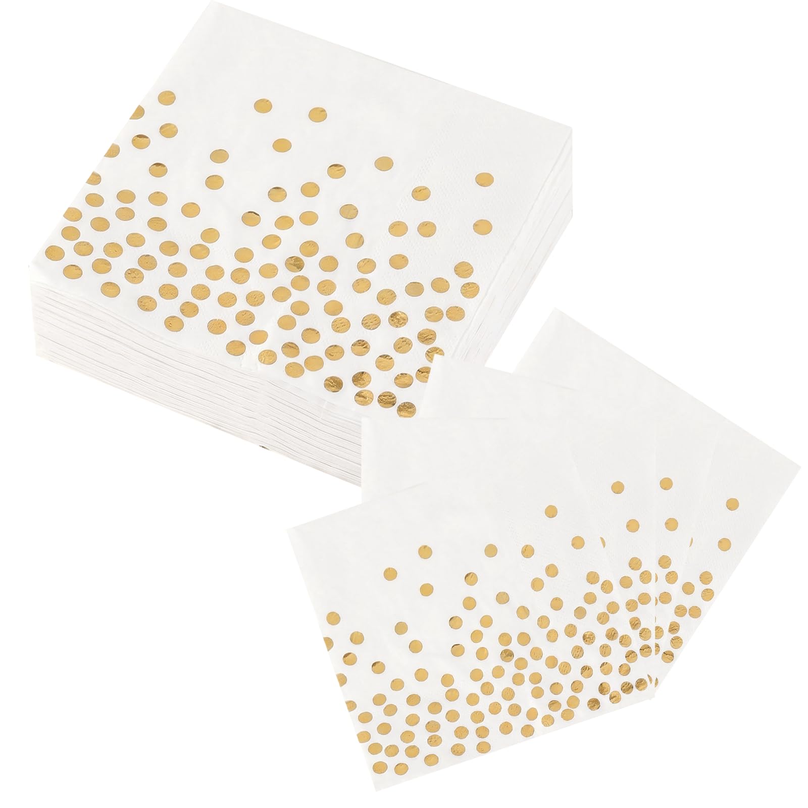 Bdfgh 40 PCS White and Gold Napkins Disposable Cocktail Serviettes Birthday Golden Wedding Anniversary for Weddings, Baby Showers, Parties