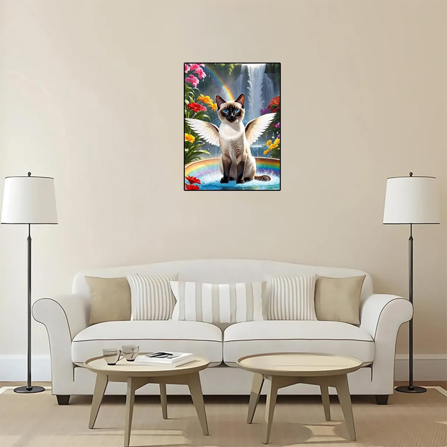 Siamese Cat Playing in Water Diamond Art Painting Kits for Adults, DIY Diamond Painting Set, Diamond Painting Pictures Home Wall Decor Entrance Decor 12x16 inch Christmas Valentine's Day Gift New Year