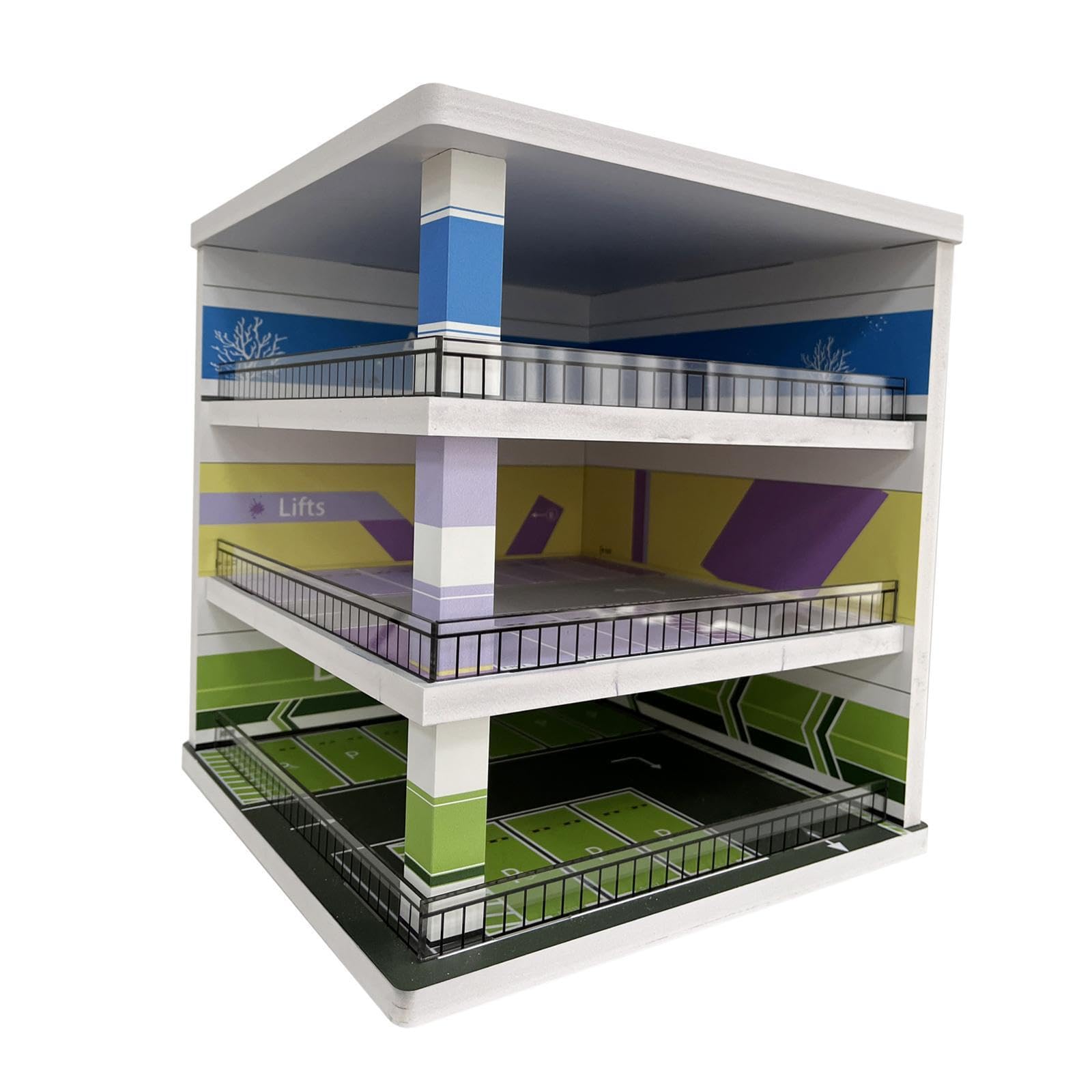 Die Diorama Vitrine „Parkplatz“ bietet Sammlern Platz zum Ausstellen von Modellautos im Maßstab 1:64 mit Style Friends. Anzeige von Druckguss