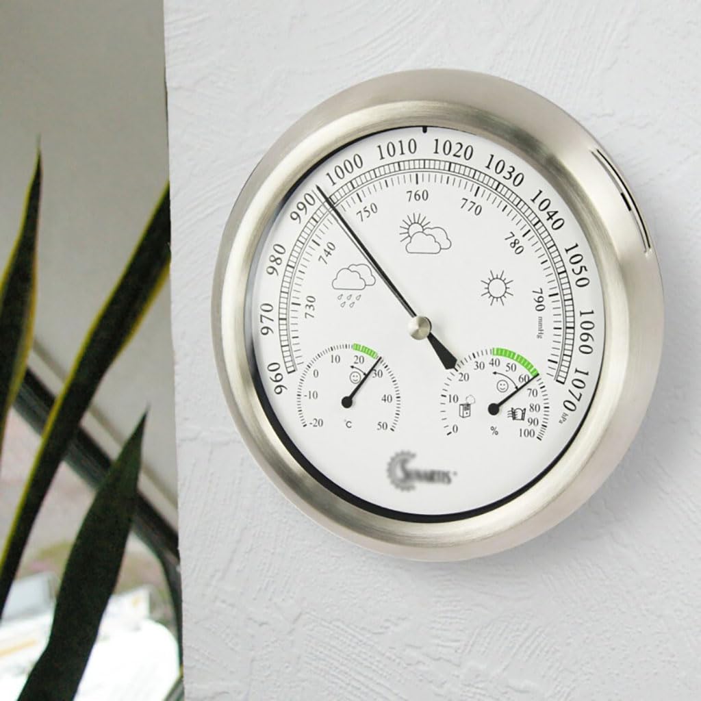 Termometro da Parete 3 in 1, barometro, igrometro, Stazione meteorologica per casa e Ufficio, con Telaio in Acciaio Inossidabile, Lega di Alluminio, per Interni/Esterni