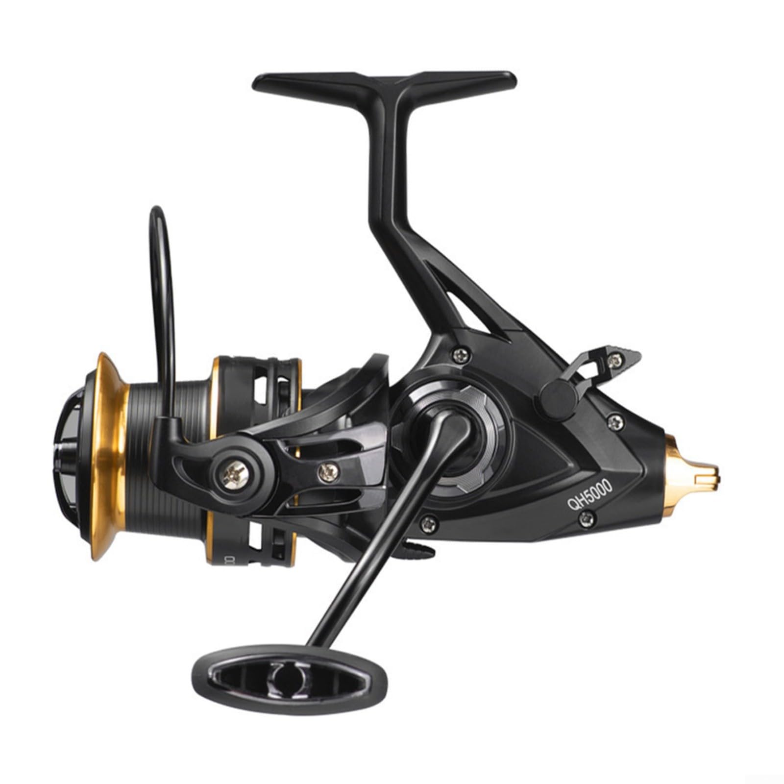 Momfin Reel With Dual Brake And Bite Alarm, Metal Spool 52:1 Gear Ratio For Sea Bass River Lake Big Fish Fishing, Black Gold(E)