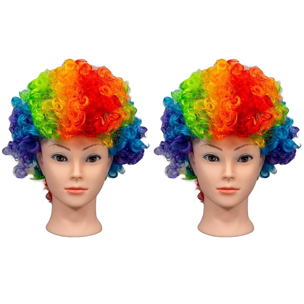Afro Wigs Curly Bouncy Hair For Fancy Dress Party Costume Disco Accessory Unisex 60s 70S 80s Theme,Rainbow (Pack of 2)
