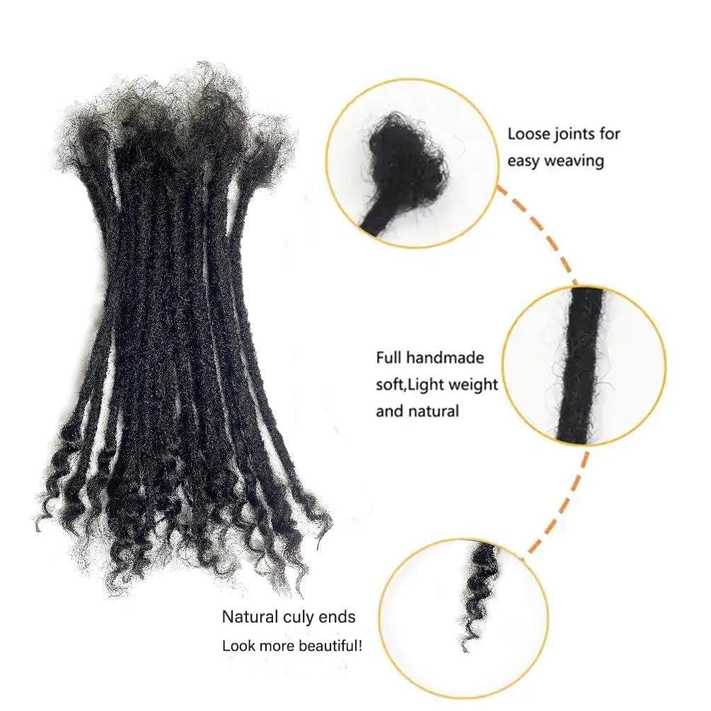 Dreadlock Extensions Human Hair With Curly Ends 0.4cm Width 8 inch 20 Strands Natural Black Loc Extensions Curly End for Women Men