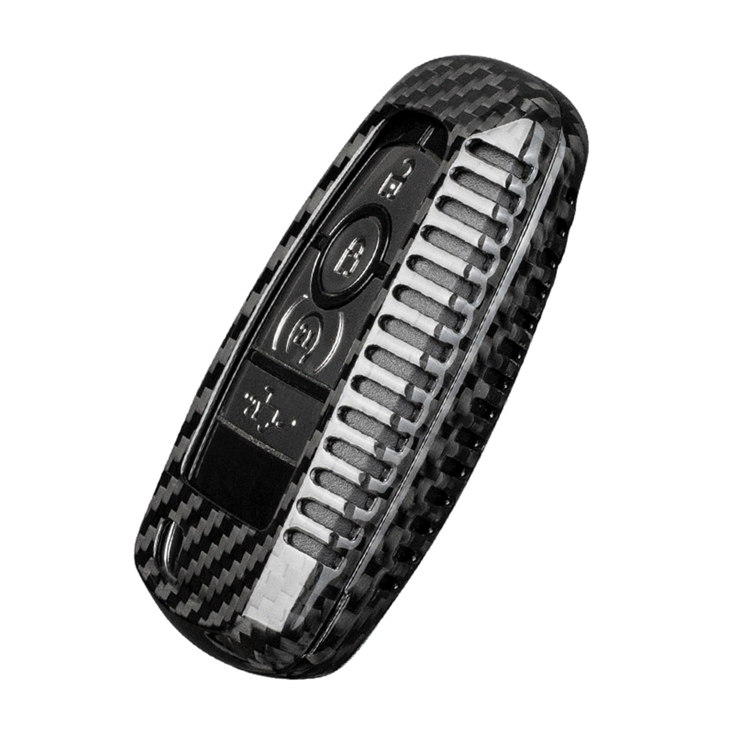 M.JVisun Genuino Fibra di Carbonio Custodie per Chiavi Auto Per Ford Bronco Edge Expedition Explorer F150 F250 F450 Fusion Maverick Mondeo Mustang Ranger - Per Rettangolo Logo - 3/4/5 Pulsante - Nero