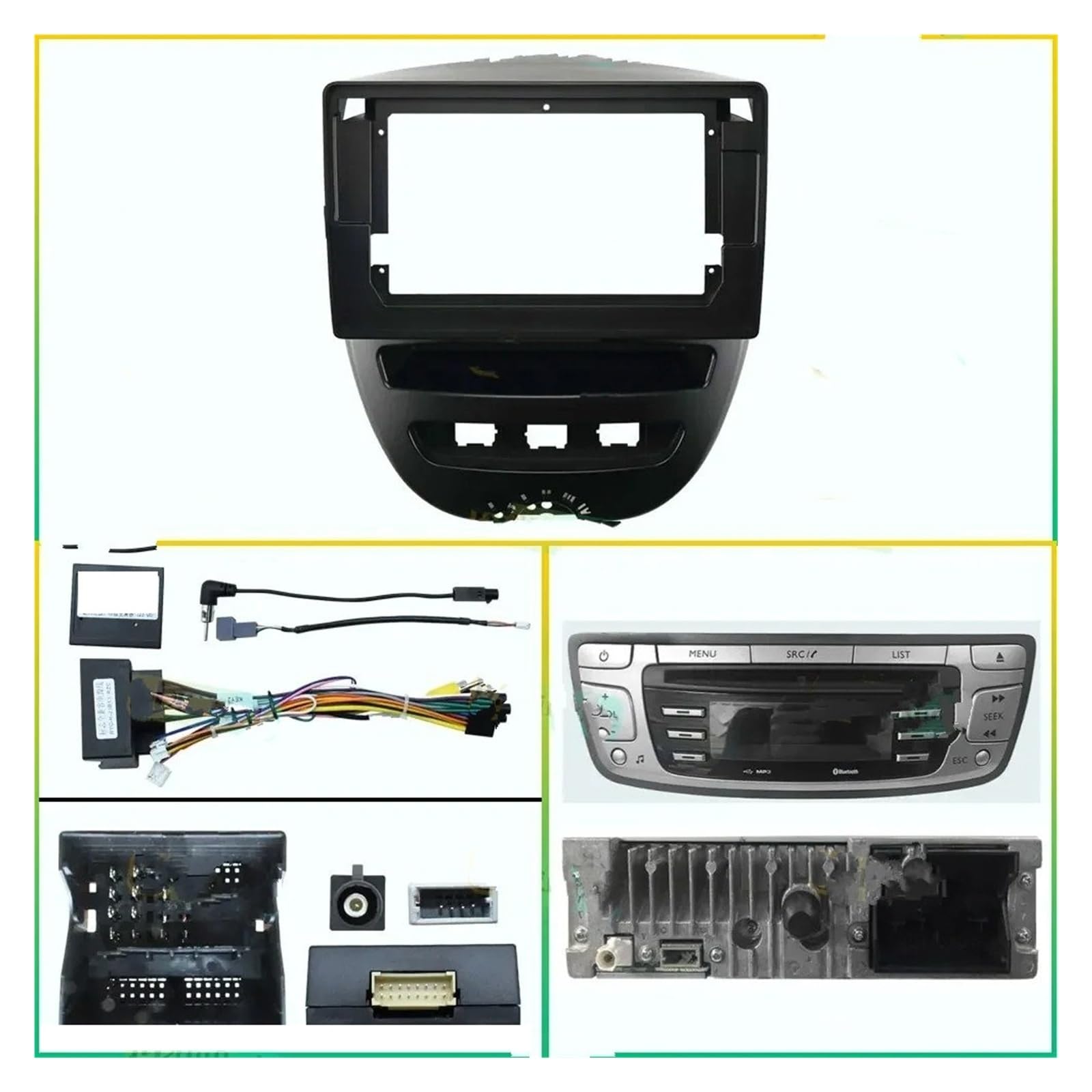 Mascherina Autoradio Cornice Stereo per Peugeot 107 2005-2009 2010 2011 2012 2013 2014 Auto Android Radio Stereo Lettore Cornice Fascia Pannello Cavo Alimentazione Canbus