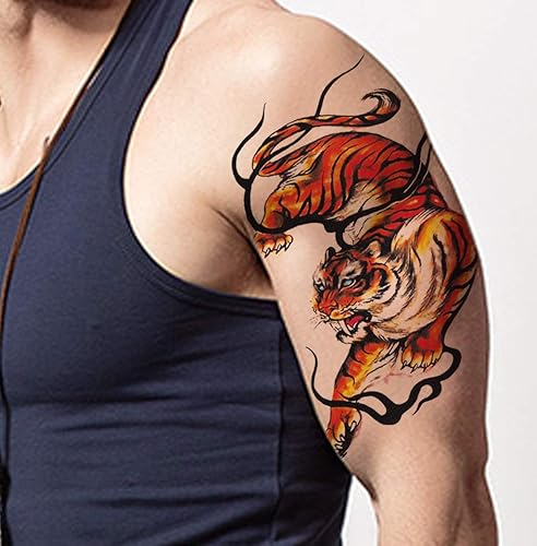 Miniatura 2 de 12 hojas de tatuajes falsos en el pecho, brazo y hombro, mangas de tatuaje corporal, 5.9 x 8.3 pulgadas, tatuajes temporales impermeables para