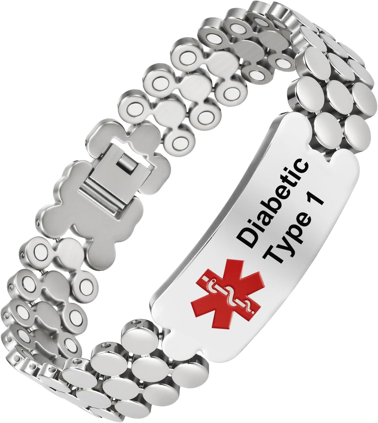 Medical Alert Bracelets For Men, 8.46'' Magnetic Titanium Bracelet With 42 Magnets, Suitable For Type 1 Diabetes, Type 2 Diabetes, Epilepsy
