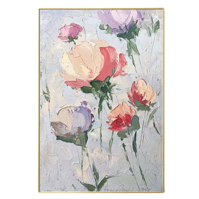 Peinture à l'huile fleur de rose toile panoramique 3D moderne pour salon et grande chambre