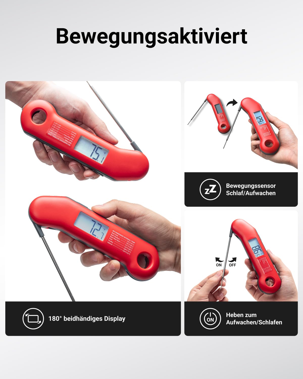 ThermoMaven F1 Turbo Digitales Fleischthermometer –0,5s Sofortanzeige Grillthermometer, ±0,3℃ Genau Thermometer Kochen, IP67 Wasserdicht Magnetische Thermometer Kochen, Flaschenöffner Braten BBQ Grill