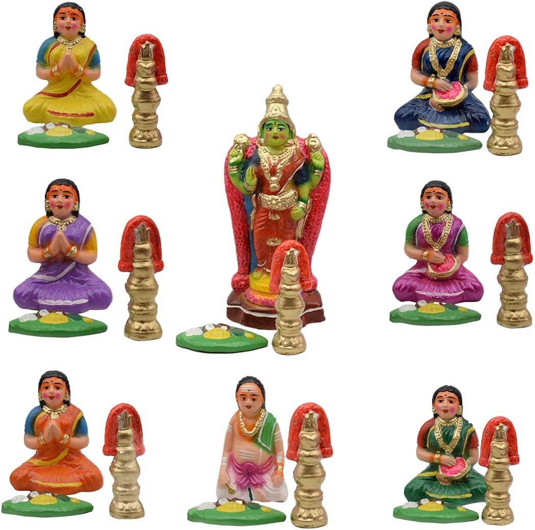KRISHA KRAFTSGolu Dolls Meenakshi Villaku Pooja Set Kolu Bommai / Bommalu for Navaratri / Dussera