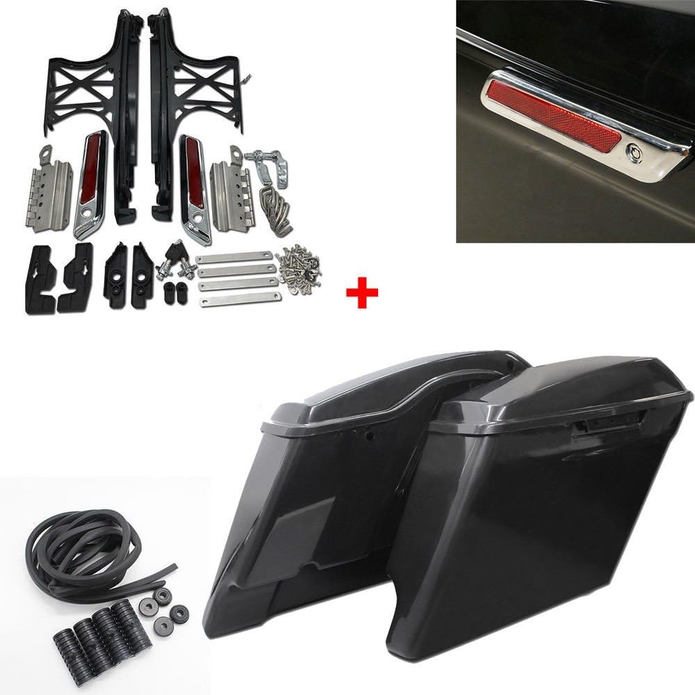 TJMOTO Unpainted 4.5" Stretched Extended Saddlebags W/Latch Cover Lock Kit Keys For 2014-2017 Harley Davidson Touring