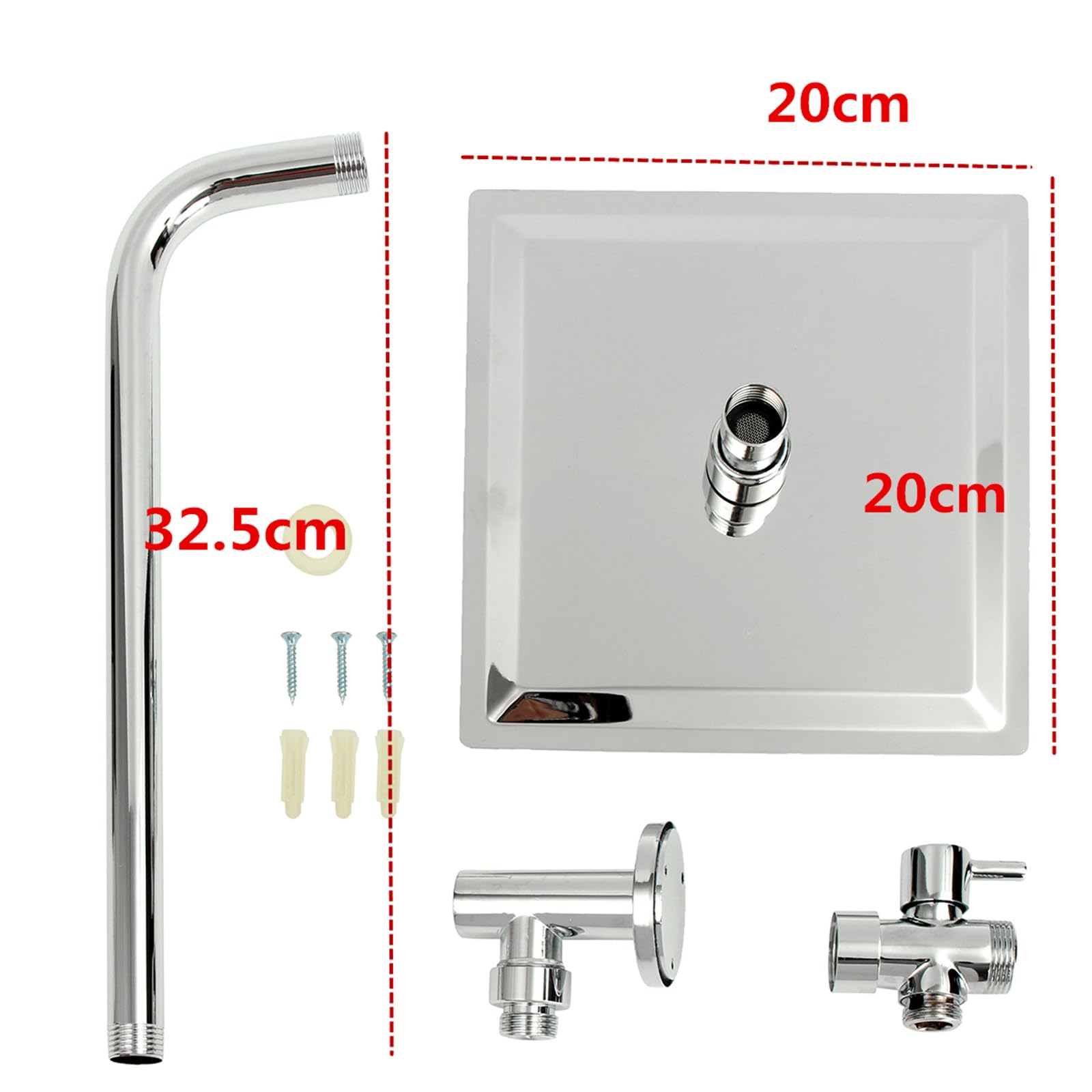 Mejora tu baño: juego de cabezal de ducha cuadrado de 8 pulgadas con brazo de montaje en pared, válvula desviadora de 3 vías, acero inoxidable, conector G1/2 para una máxima relajación y experiencia