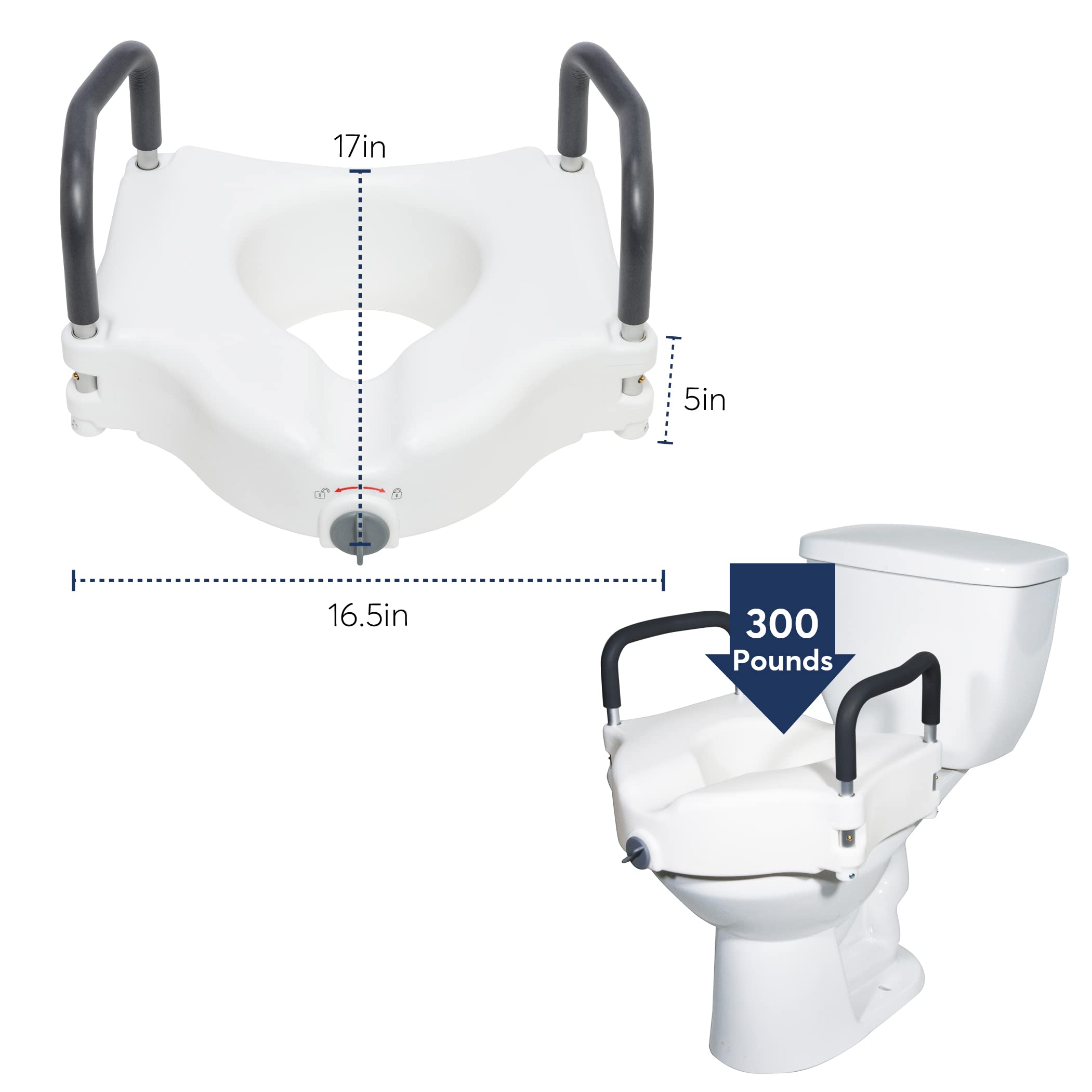 Drive Medical RTL12027RA 2in1 Raised Toilet Seat with Removable