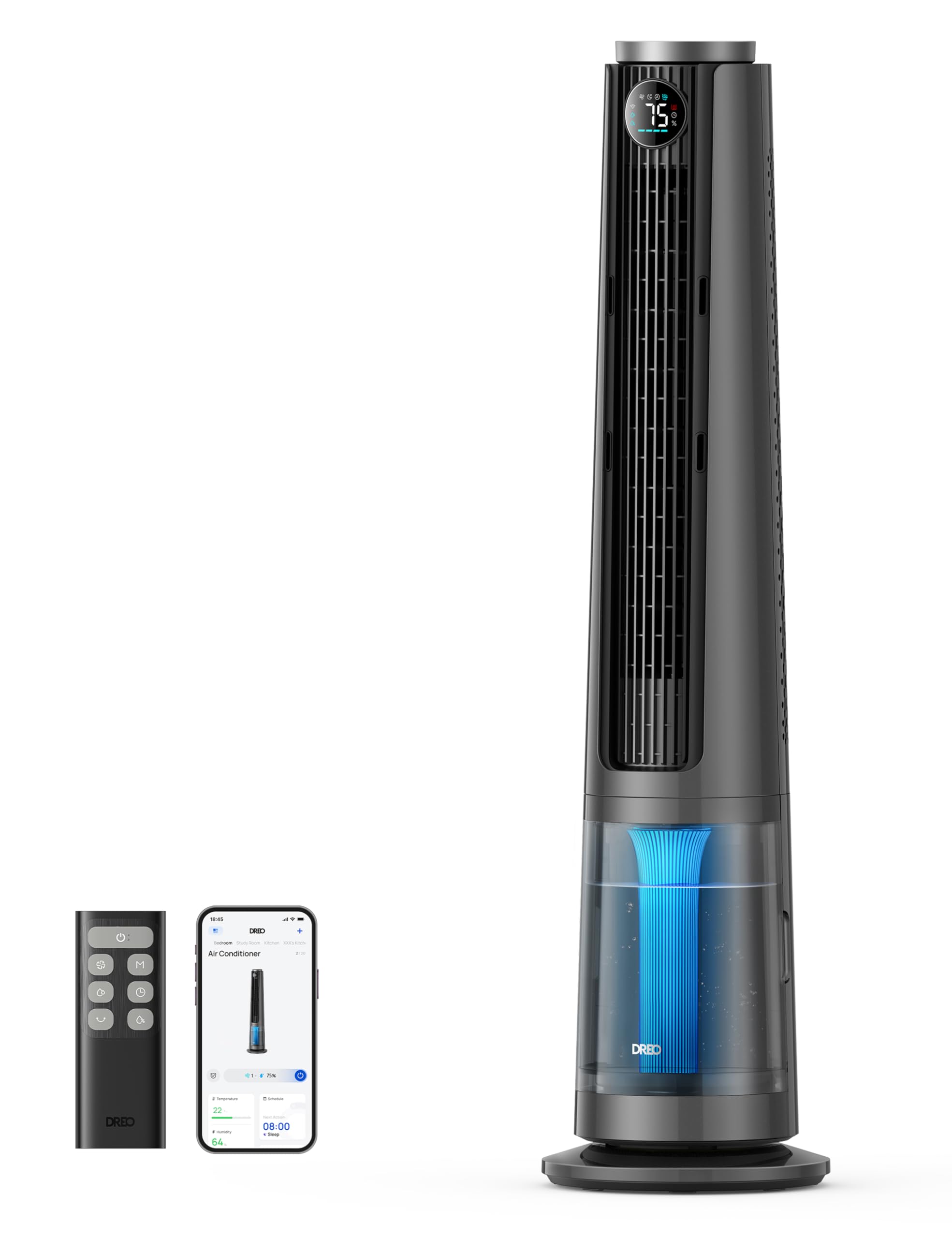 DREO TurboCool 765S - Ventilatore a Nebulizzazione 3 in1, Serbatoio 6L, 10.4m/s, Motore DC 20dB, 90° Oscillante, 12 Velocità, 4 Modalità, Raffreddamento Rapido per Camera da Letto