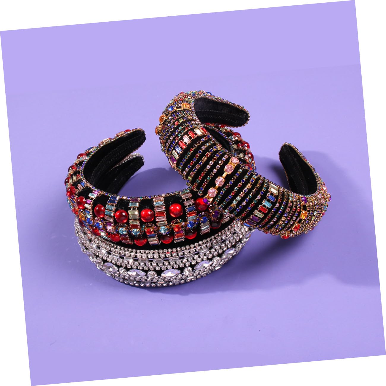 Housoutil 3pezzi Fascia Per Strass Per Donne Cerchietto Elegante Per Matrimonio Accessorio Sposa Con Rubini Per Bride e Damigelle