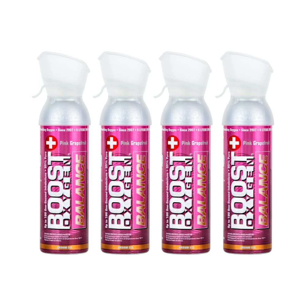 Boost OxygenMedium Balance Pink Grapefruit Aroma 5 Liter Canister | All-Natural Resiratory Support for Aerobic Recovery, Altitude, Performance and Health (4 Pack)