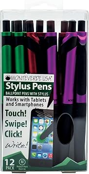 Monteverde S-106 Click Action One-Touch Ballpoint Pen with Front Stylus - Assorted (12 Pack)