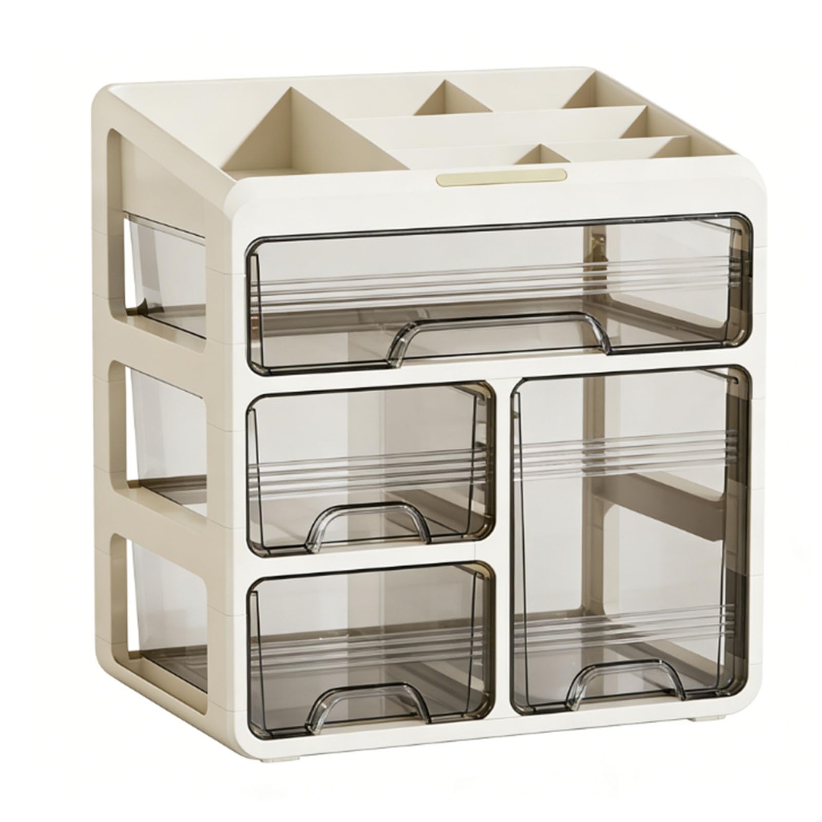 Organizer na Przybory do Makijażu Plastikowa Gablota na Kosmetyki z 4 Szufladami 4-poziomowe Przegródki 34 X 36,5 X 23,5 Cm do Toaletki Łazienka Sypialnia Przechowywanie Kosmetyków (kremowa
