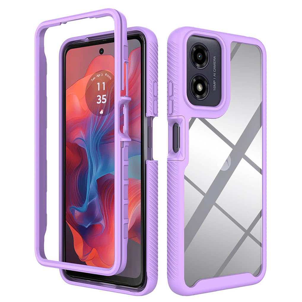SEAHAI Clear Case for Motorola Moto E14/Moto G24/Moto G24 Power/Moto G04/Moto G04S, Military Grade Full Body Rugged Armor Case Cover, Heavy Duty Dropproof Shockproof Case - Light purple